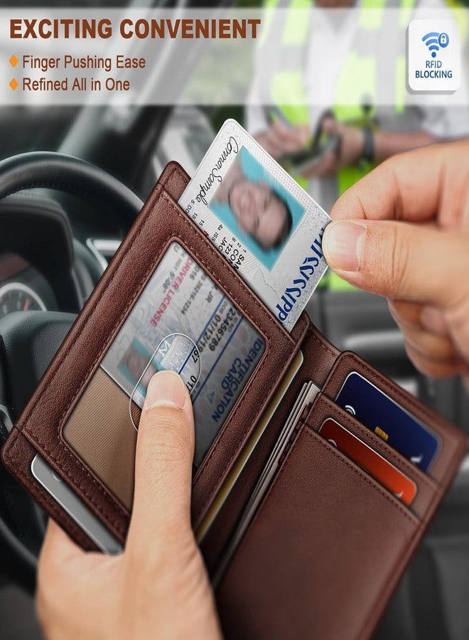 كونتاكتس محفظة جلدية رفيعة للرجال من كونتاكتس، 11 فتحة للبطاقات ونافذة واحدة لبطاقة الهوية، حامل بطاقات بسيط مزود بتقنية حجب RFID وإغلاق مغناطيسي وجيب مبسط للأوراق النقدية (بني) - Image 5